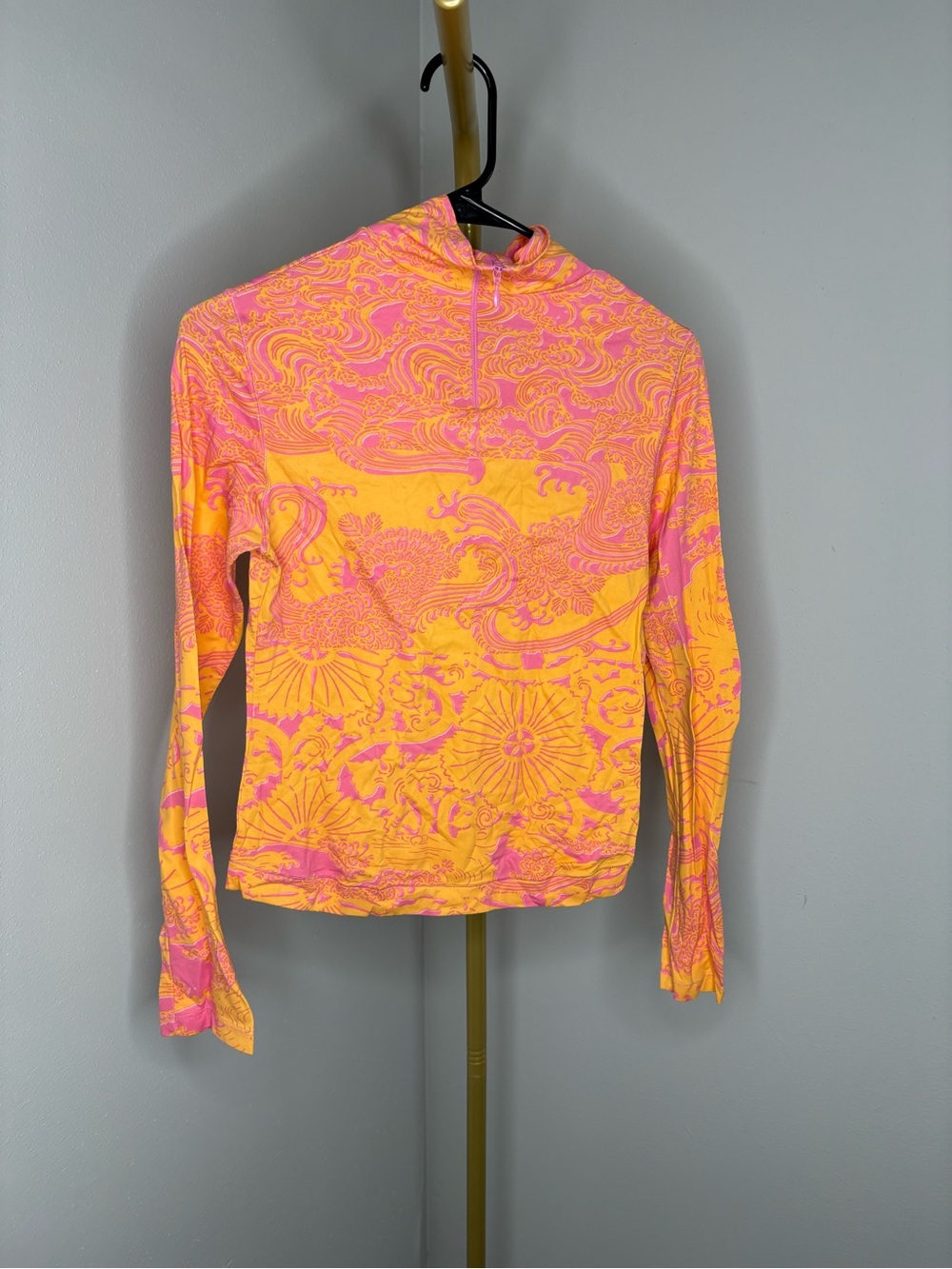 Women's Pink & Yellow Long Sleeve Zip-neck Top